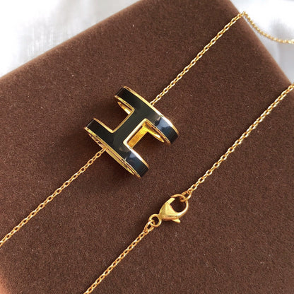 [Max Jewelry ]HM CLIC BLACK ENAMEL GOLD NECKLACE