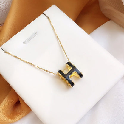 [Max Jewelry ]HM CLIC BLACK ENAMEL GOLD NECKLACE