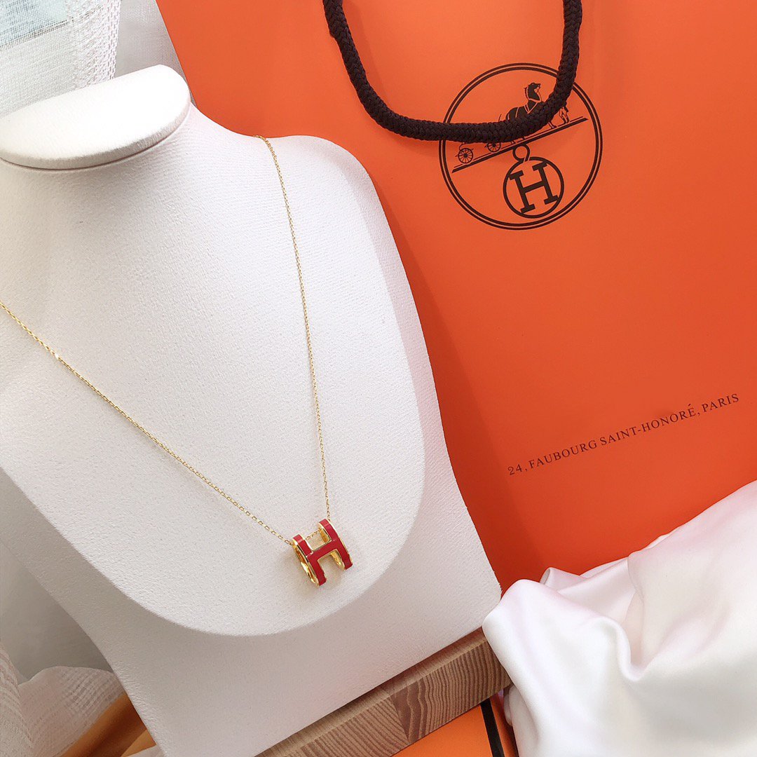 [Max Jewelry ]HM CLIC RED ENAMEL GOLD NECKLACE