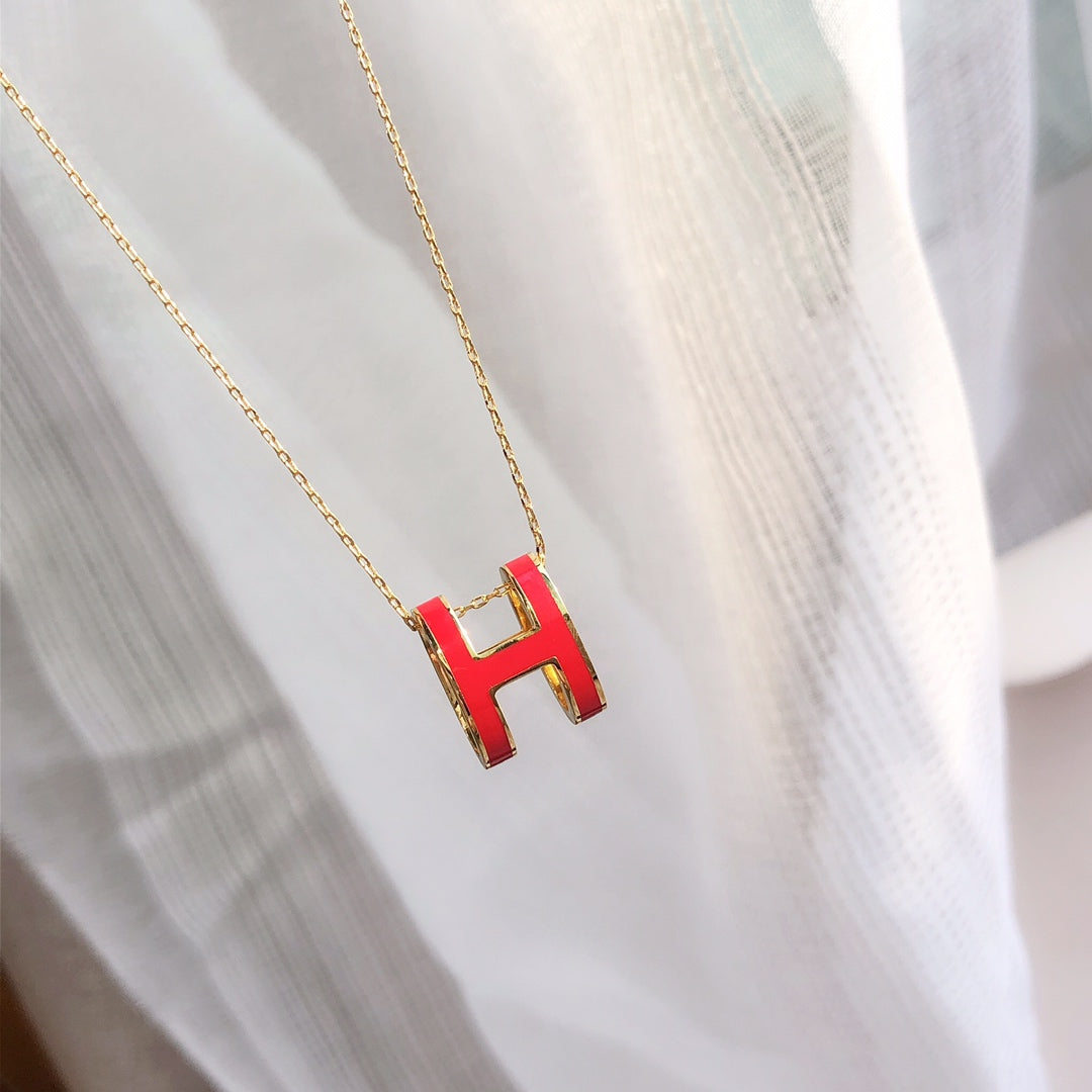 [Max Jewelry ]HM CLIC RED ENAMEL GOLD NECKLACE