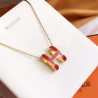 [Plus&Max]HM CLIC RED ENAMEL GOLD NECKLACE
