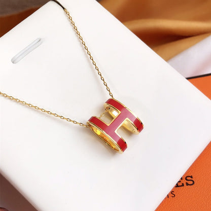 [Max Jewelry ]HM CLIC RED ENAMEL GOLD NECKLACE