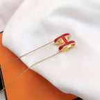 [Plus&Max]HM CLIC RED ENAMEL GOLD NECKLACE