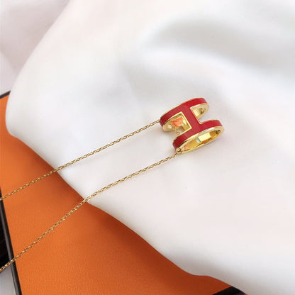 [Max Jewelry ]HM CLIC RED ENAMEL GOLD NECKLACE