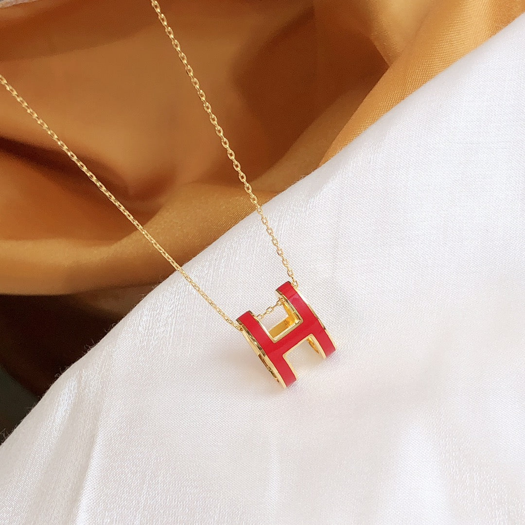[Max Jewelry ]HM CLIC RED ENAMEL GOLD NECKLACE