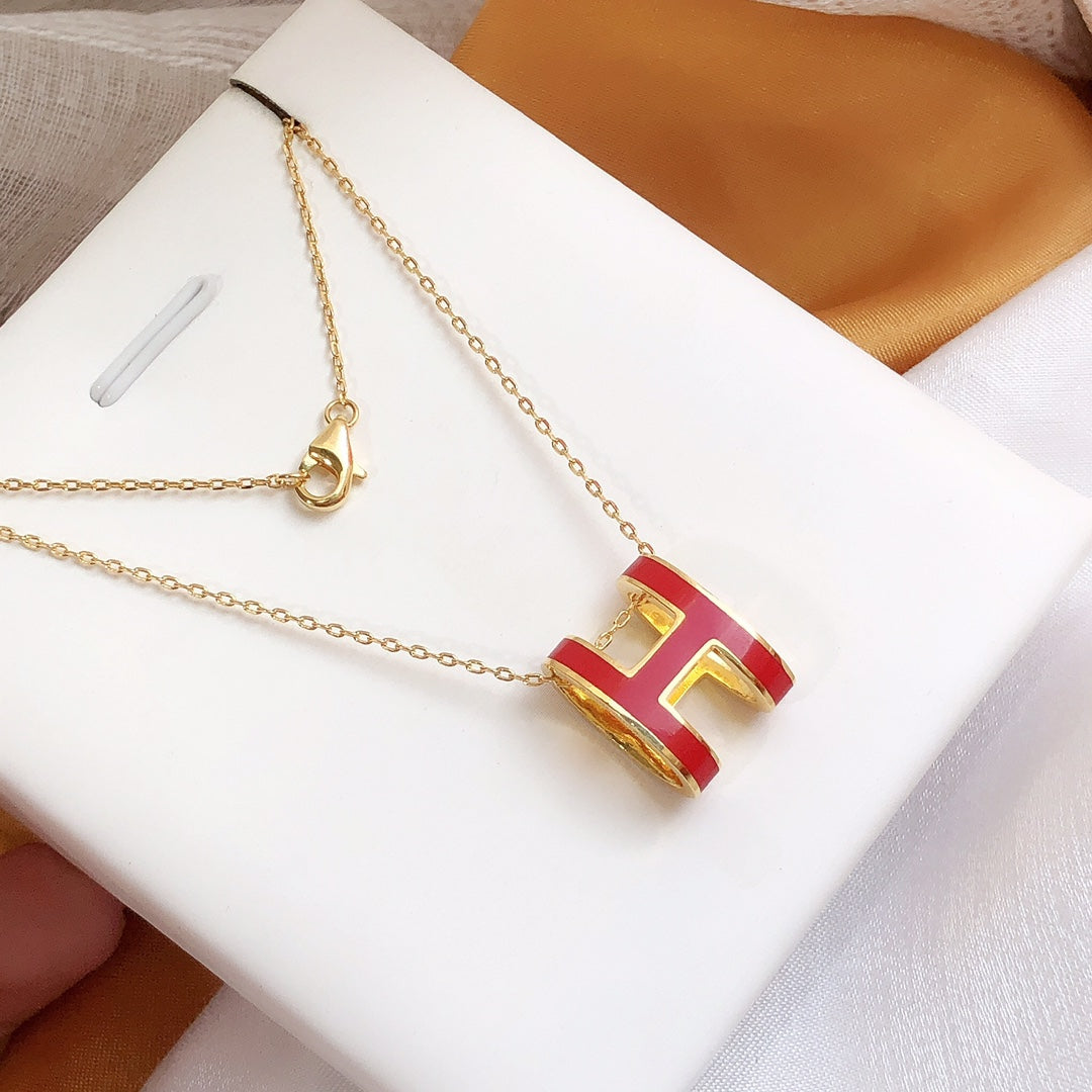[Max Jewelry ]HM CLIC RED ENAMEL GOLD NECKLACE