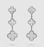 [Plus&Max]CLOVER 3 MOTIF DIAMOND SILVER DROP EARRINGS