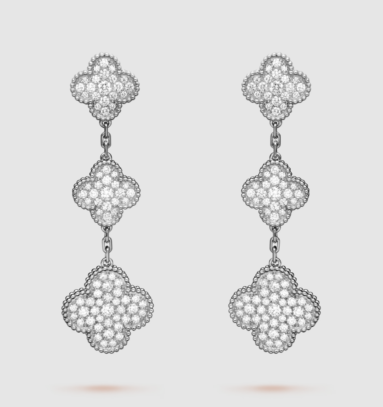 [Max Jewelry ]CLOVER 3 MOTIF DIAMOND SILVER DROP EARRINGS