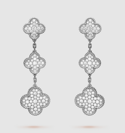 [Max Jewelry ]CLOVER 3 MOTIF DIAMOND SILVER DROP EARRINGS
