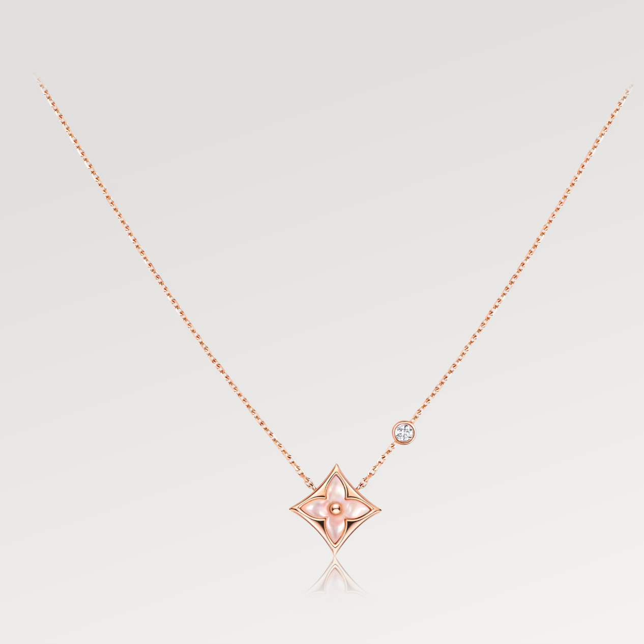 [Max Jewelry ]STAR PINK MOP 1 DIAMOND PINK GOLD NECKLACE