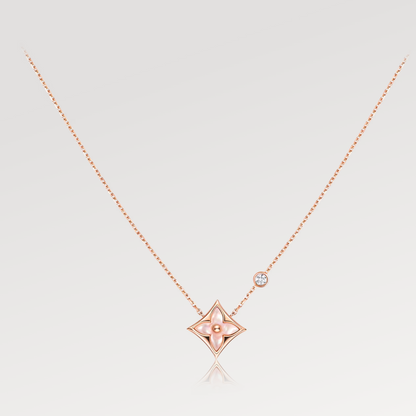 [Max Jewelry ]STAR PINK MOP 1 DIAMOND PINK GOLD NECKLACE