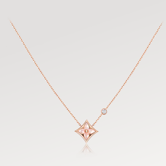 [Max Jewelry ]STAR PINK MOP 1 DIAMOND PINK GOLD NECKLACE