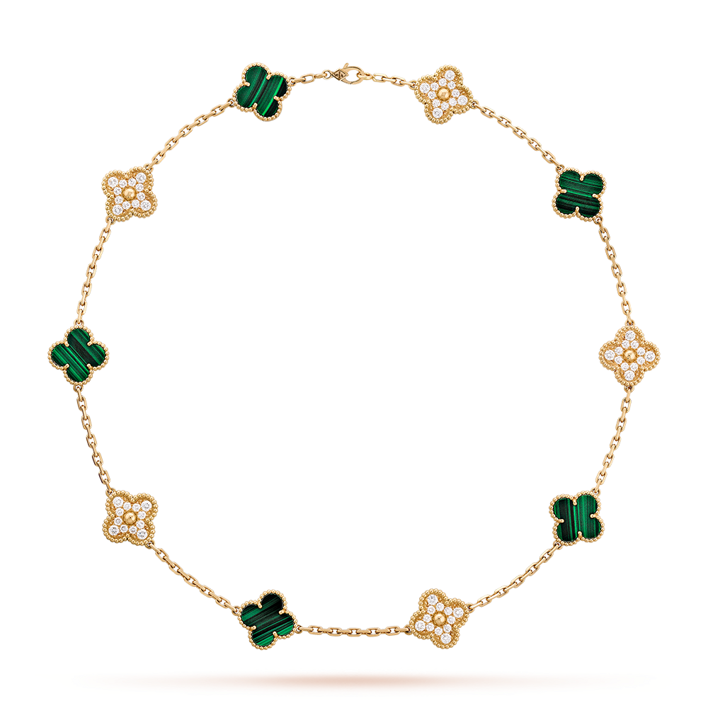 [Max Jewelry ]CLOVER 10 MOTIFS MALACHITE DIAMOND NECKLACE
