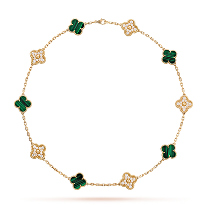 [Max Jewelry ]CLOVER 10 MOTIFS MALACHITE DIAMOND NECKLACE
