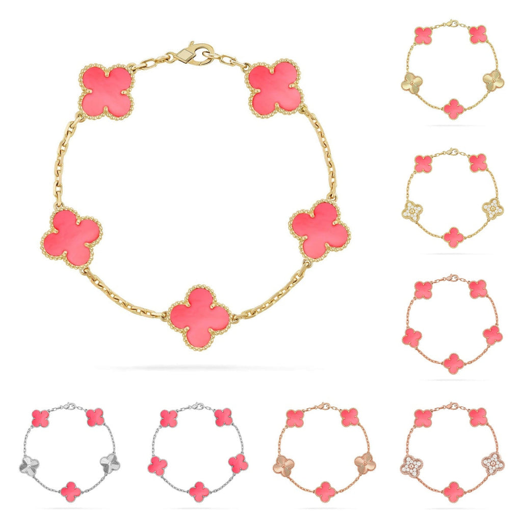 [Plus&Max]LUCKY CLOVER 5-MOTIF BRACELET - PINK MOTHER-OF-PEARL COLLECTION
