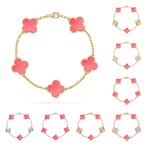 [Plus&Max]LUCKY CLOVER 5-MOTIF BRACELET - PINK MOTHER-OF-PEARL COLLECTION