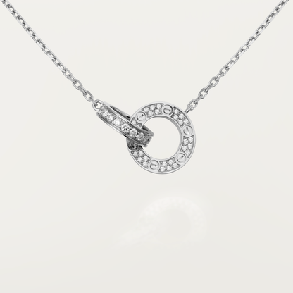 [Max Jewelry ]LOVE 7.6MM NECKLACE ROSE GOLD AND SILVER  FULL DIAMOND