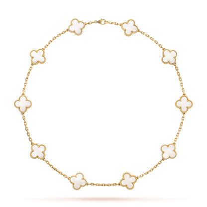 [Max Jewelry ]CLOVER 10 MOTIFS WHITE MOTHER OF PEARL NECKLACE