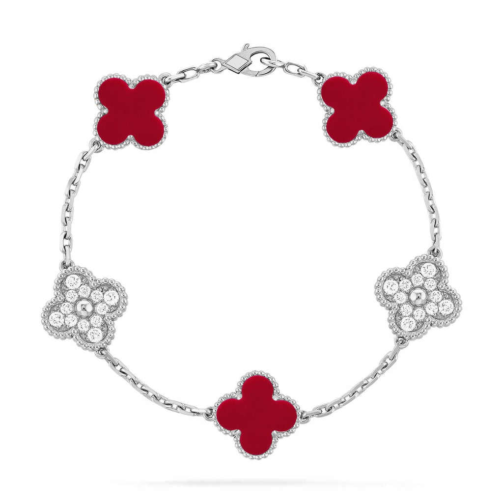 [Plus&Max]LUCKY CLOVER 5-MOTIF BRACELET - RED CARNELIAN COLLECTION