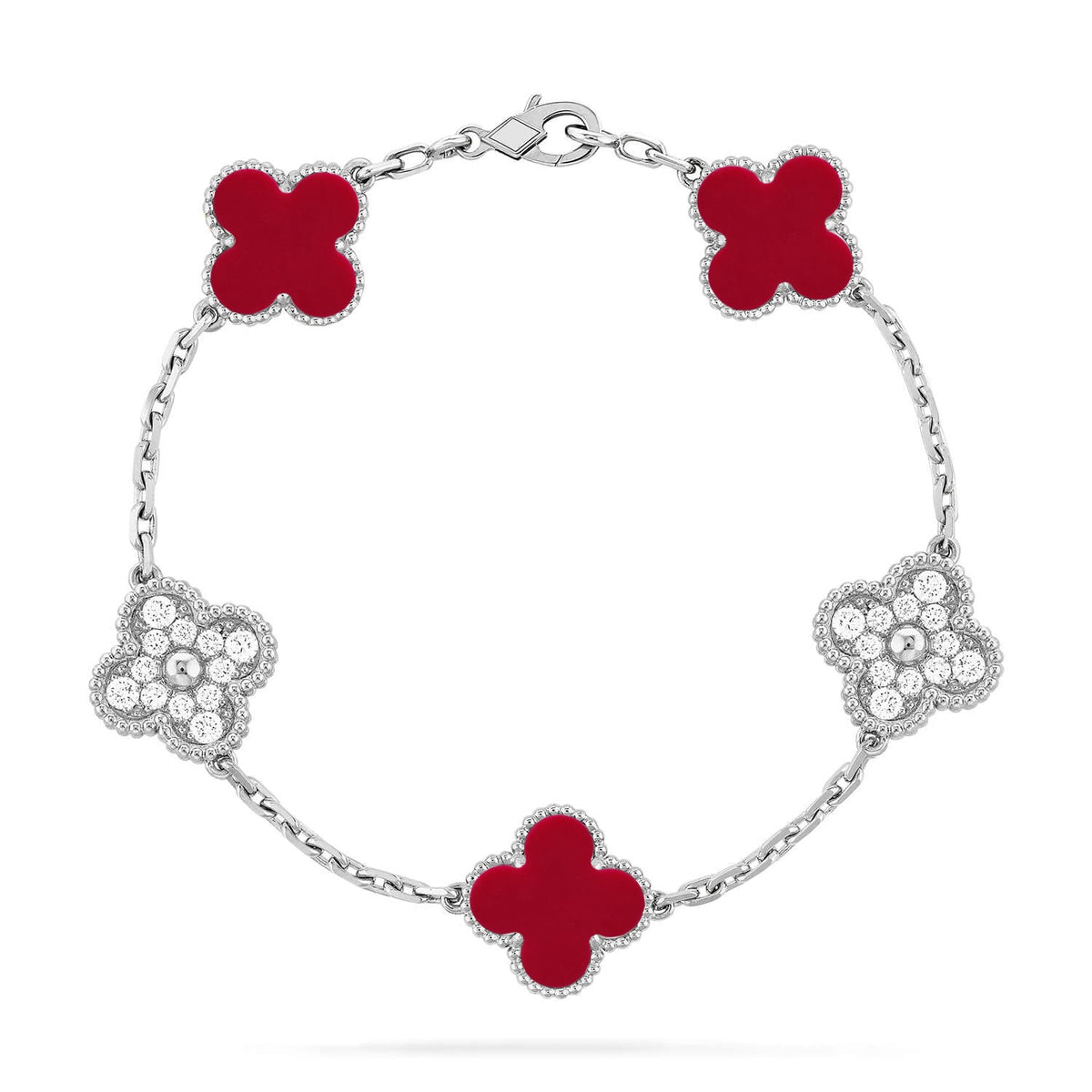 [Plus&Max]LUCKY CLOVER 5-MOTIF BRACELET - RED CARNELIAN COLLECTION