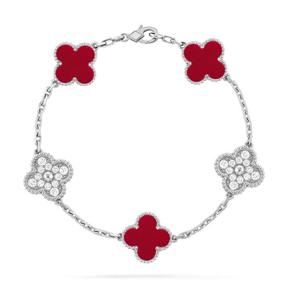 [Plus&Max]LUCKY CLOVER 5-MOTIF BRACELET - RED CARNELIAN COLLECTION
