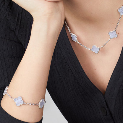 [Max Jewelry ]CLOVER 10 MOTIFS BLUE CHALCEDONY NECKLACE