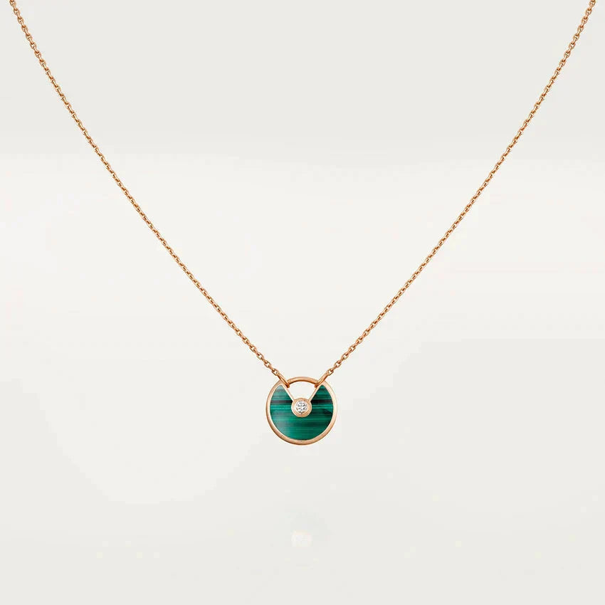[Max Jewelry ]AMULETTE ROSE GOLD MALACHITE NECKLACE