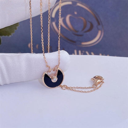 [Max Jewelry ]AMULETTE ROSE GOLD ONYX NECKLACE