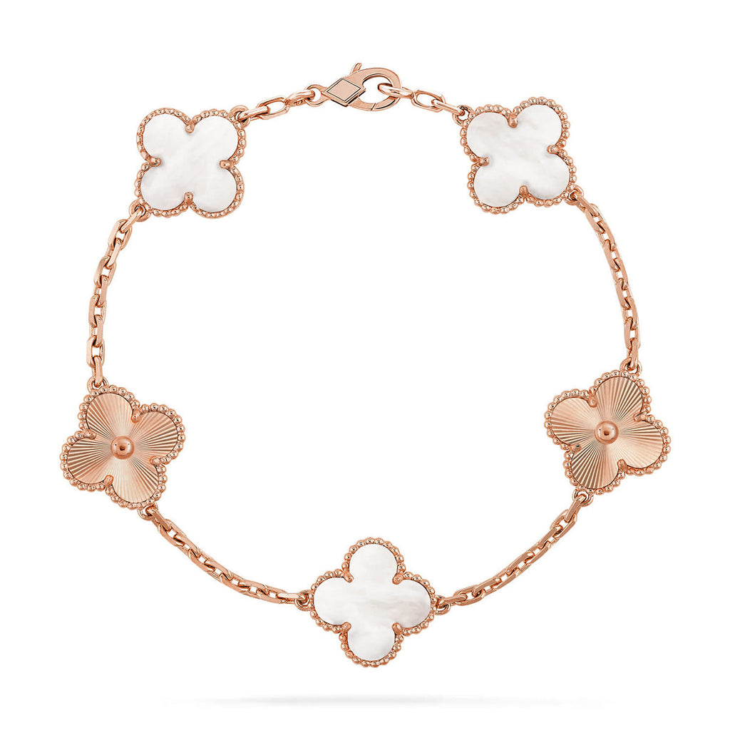 [Plus&Max]LUCKY CLOVER 5-MOTIF BRACELET - WHITE MOTHER-OF-PEARL COLLECTION