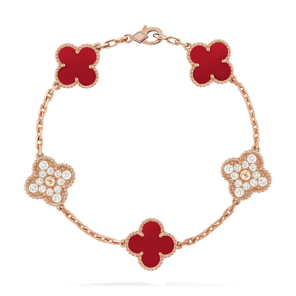 [Plus&Max]LUCKY CLOVER 5-MOTIF BRACELET - RED CARNELIAN COLLECTION