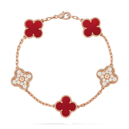 [Plus&Max]LUCKY CLOVER 5-MOTIF BRACELET - RED CARNELIAN COLLECTION