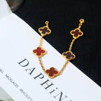 [Plus&Max]LUCKY CLOVER 5-MOTIF BRACELET - RED CARNELIAN COLLECTION