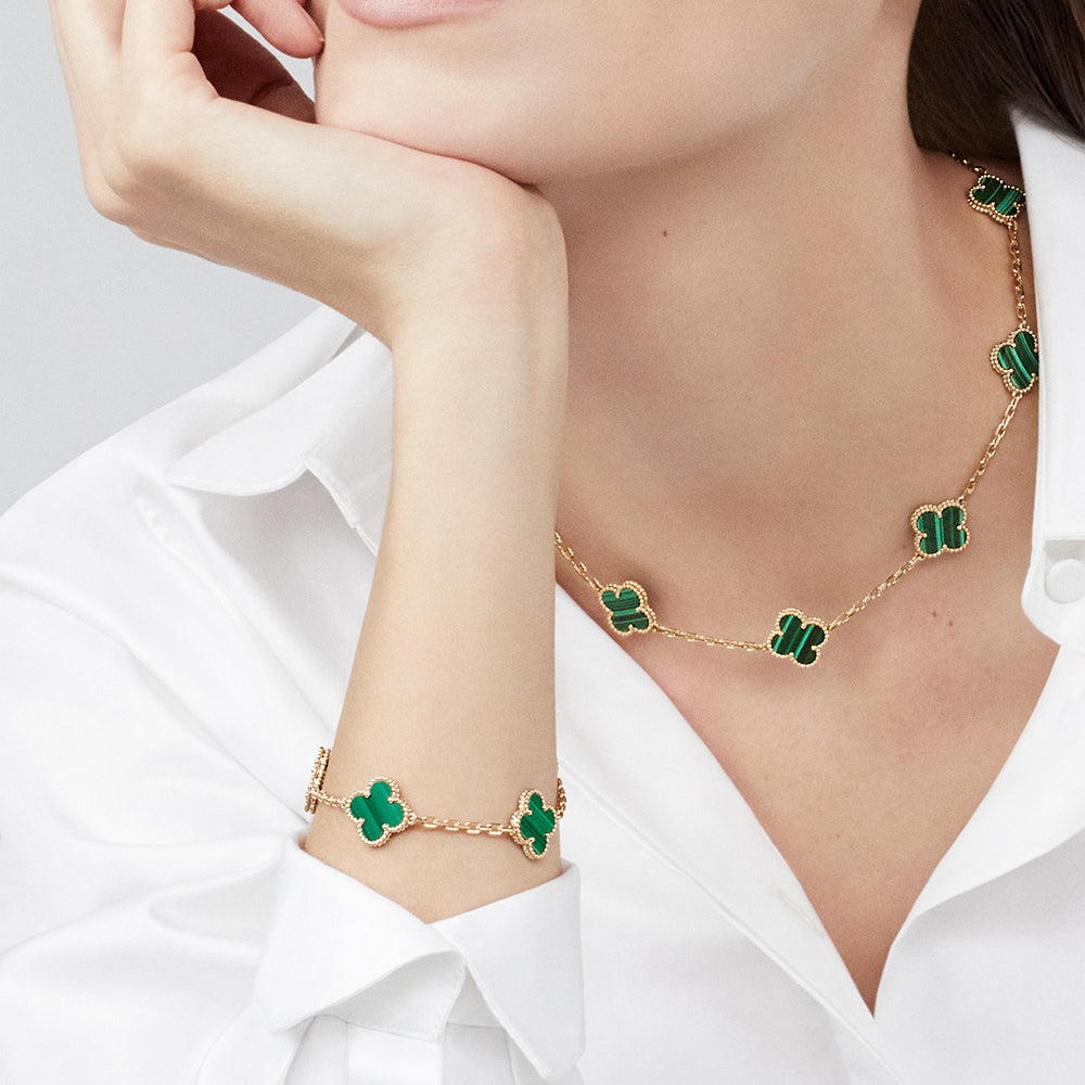 [Max Jewelry ]CLOVER 10 MOTIFS MALACHITE NECKLACE