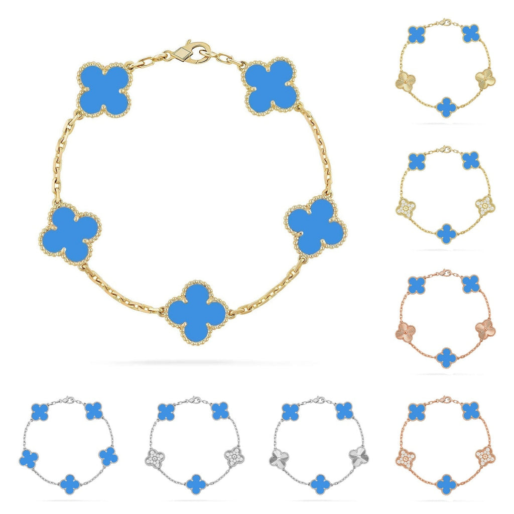 [Plus&Max]LUCKY CLOVER 5-MOTIF BRACELET - BLUE AGATE COLLECTION