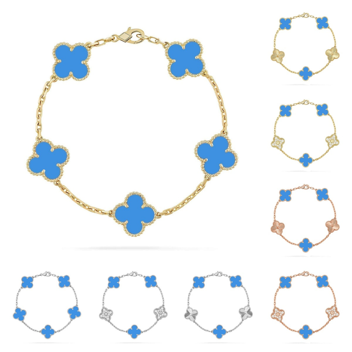 [Plus&Max]LUCKY CLOVER 5-MOTIF BRACELET - BLUE AGATE COLLECTION