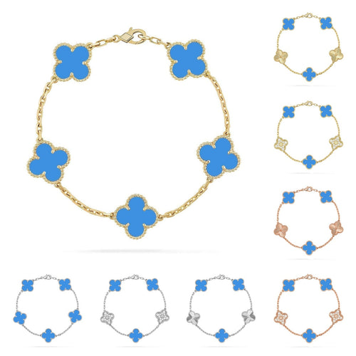 [Plus&Max]LUCKY CLOVER 5-MOTIF BRACELET - BLUE AGATE COLLECTION