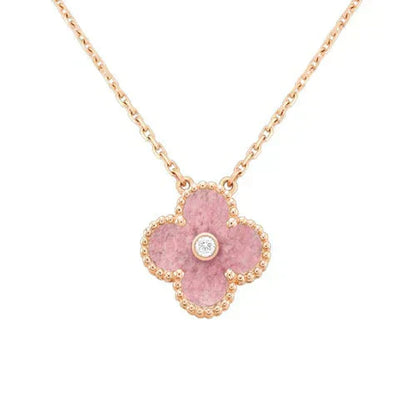 [Max Jewelry ]CLOVER 15MM DIAMOND RHODONITE NECKLACE