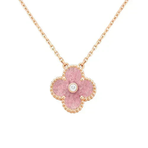 [Max Jewelry ]CLOVER 15MM DIAMOND RHODONITE NECKLACE
