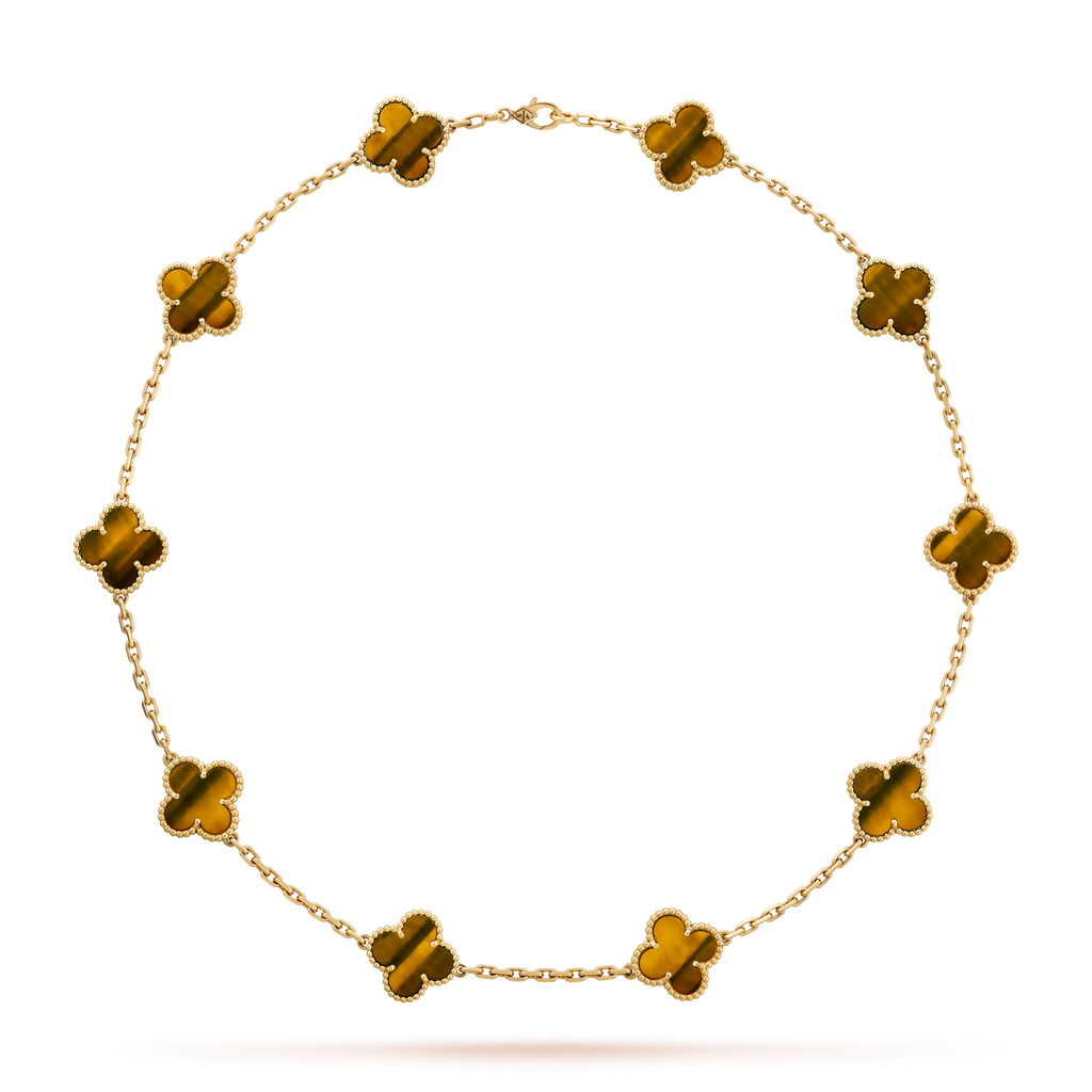 [Plus&Max]CLOVER 10 MOTIFS TIGER EYE NECKLACE