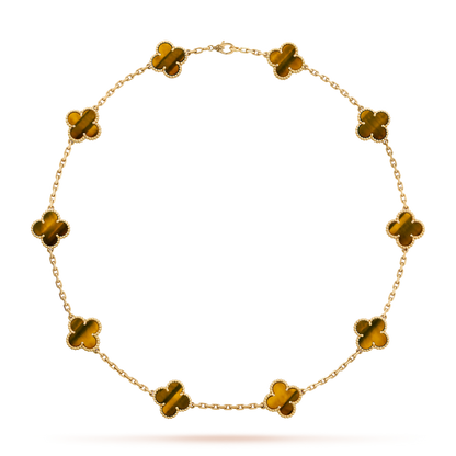 [Max Jewelry ]CLOVER 10 MOTIFS TIGER EYE NECKLACE