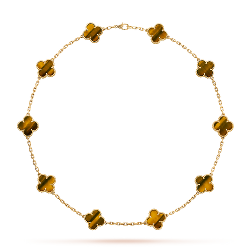 [Plus&Max]CLOVER 10 MOTIFS TIGER EYE NECKLACE