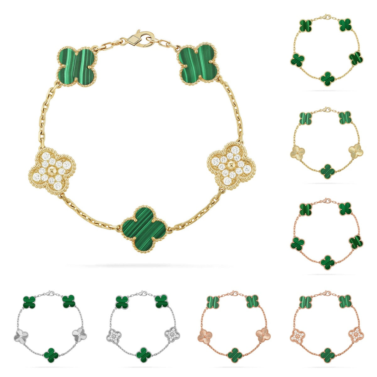 [Plus&Max]LUCKY CLOVER 5-MOTIF BRACELET - MALACHITE COLLECTION