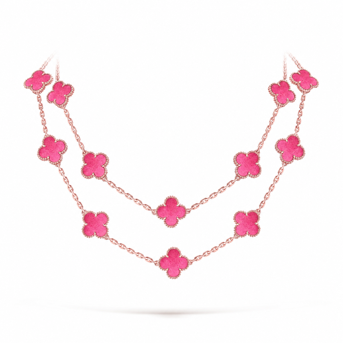 [Max Jewelry] NEW CLOVER 20 MOTIFS PINK ENAMEL NECKLACE