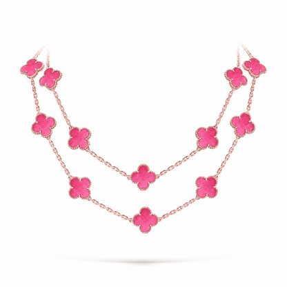 [Max Jewelry] NEW CLOVER 20 MOTIFS PINK ENAMEL NECKLACE