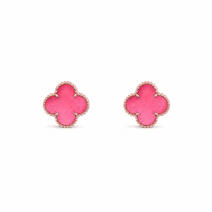 [Plus&Max]NEW CLOVER 15MM PINK ENAMEL STUD EARRINGS