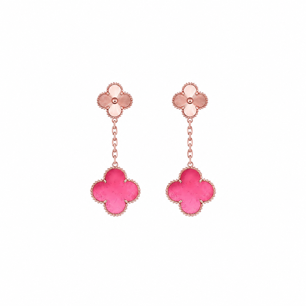 [Plus&Max]NEW CLOVER 2 MOTIF PINK ENAMEL EARRINGS