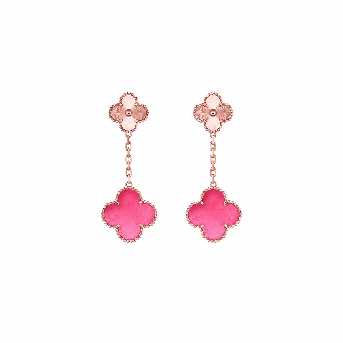 [Plus&Max]NEW CLOVER 2 MOTIF PINK ENAMEL EARRINGS
