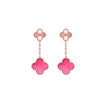 [Plus&Max]NEW CLOVER 2 MOTIF PINK ENAMEL EARRINGS