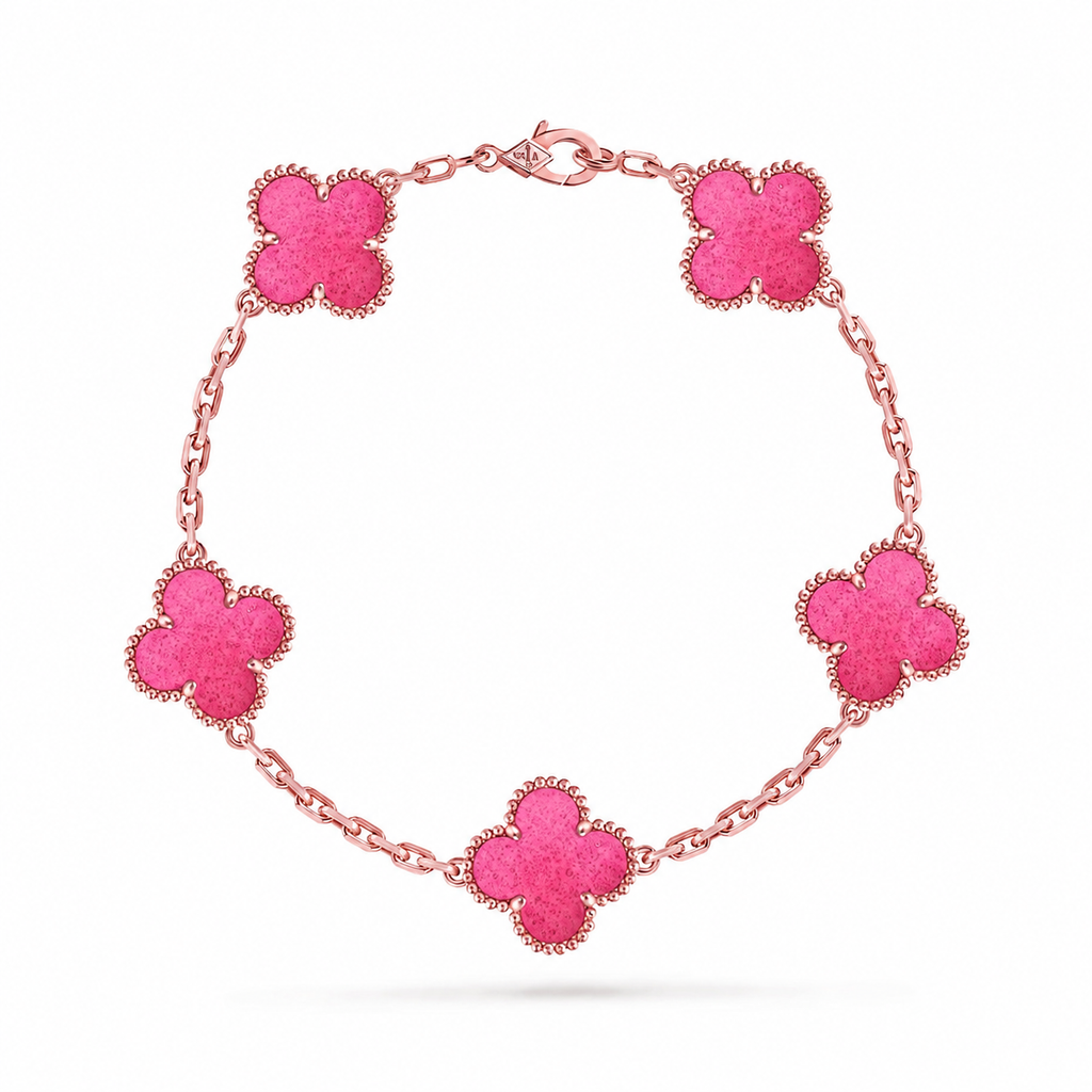 [Plus&Max]NEW CLOVER 5 MOTIFS PINK ENAMEL BRACELET