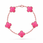 [Plus&Max]NEW CLOVER 5 MOTIFS PINK ENAMEL BRACELET
